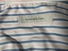 Ermenegildo Zegna Mens Button Down Shirt Blue/Pink Stripe Long Sleeve Si... - $26.90