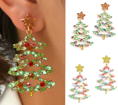 Luxury Rhinestone Christmas Tree Earrings - Pair - £15.14 GBP