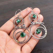 Lab Created Emerald Gemstone 925 Silver Earring Handmade Jewelry Earring 2.86&quot; - £10.52 GBP
