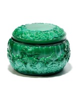 Exquisite Green Cut Glass Trinket Box With Intricate Treasury Details, E... - $61.10