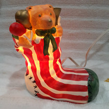 Vintage Christmas Stocking Teddy Bear Tabletop Night Light Artmark Collectable - £27.93 GBP