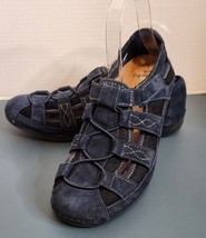 Earth Origins Shoes Size 7.5 Blue Suede Leather Cap Toe Elastic Lace Sli... - £15.69 GBP