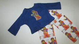 18" doll clothes hand made pajama outfit blue top lego minifig print pants - $10.29