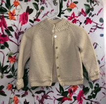 Tarri All Wool Knit Girls M? Cardigan Woven Sweater Button Up Vintage Cream Oat  - £39.41 GBP