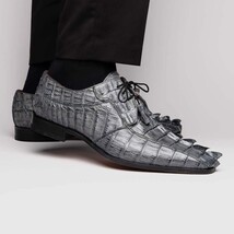 Cancun Genuine Caiman Crocodile Dress Derby's Shoes Gray image 7