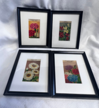 Lot of 4 Antique Matted And Framed Colorful French Flower Label Seed Packets - £31.59 GBP