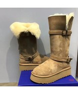 Tall Genuine sheepskin+wool integrated thick soled women&#39;s warm Snow boots - $90.41 CAD+