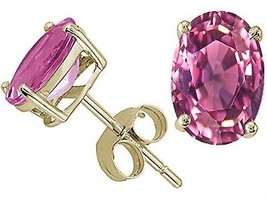 1.00 - 3.50 Ct 14K Solid Yellow Gold Pink Sapphire Oval Shape Stud Earrings Push - £35.21 GBP