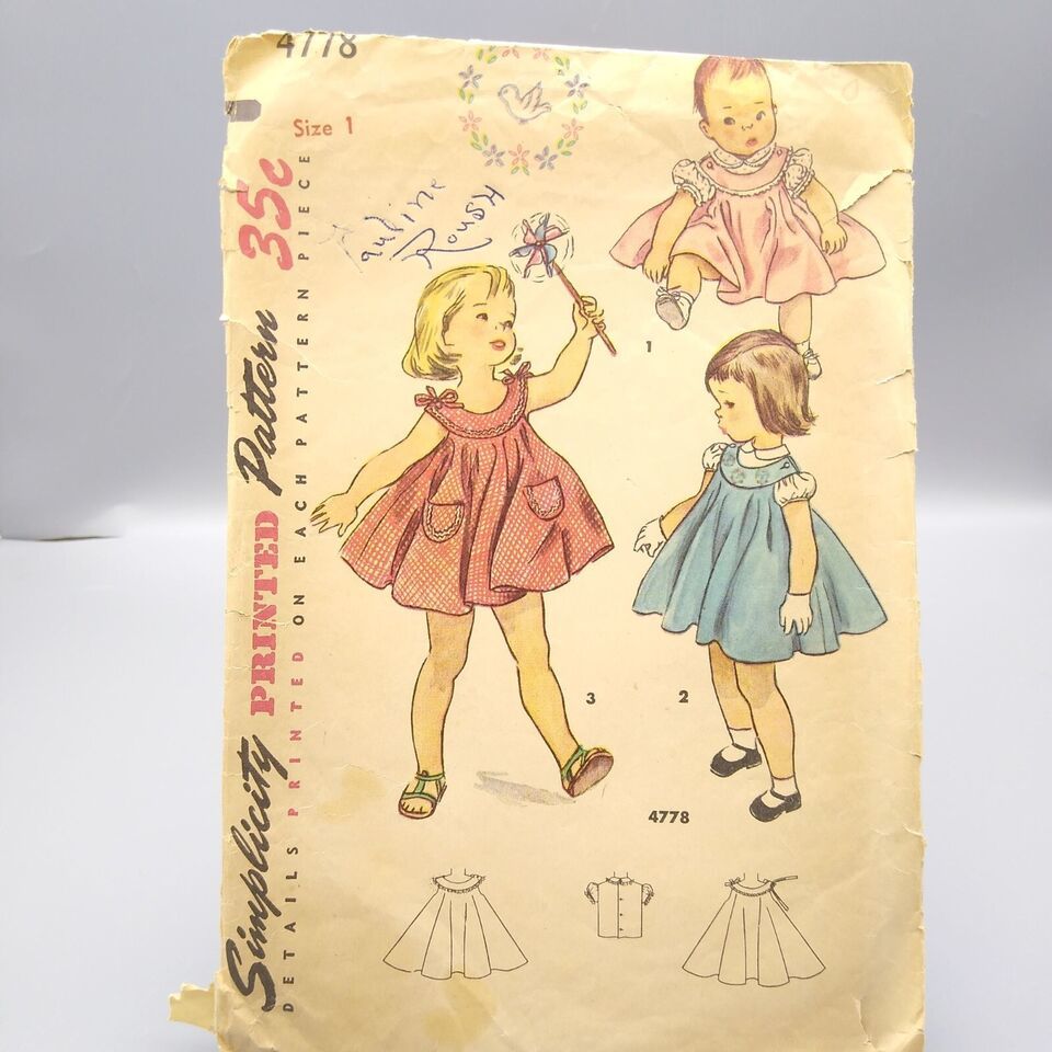 Vintage Sewing PATTERN Simplicity 4778, Toddlers 1954 Jumper Blouse and Dress - $25.16