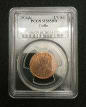 1936 (b) INDIA BRITISH 1/4 ANNA PCGS MS65RB Rare Coin - $95.00