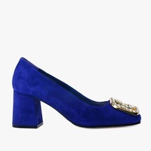 The California Sax Blue Suede Leather Block Heel Pump Women Shoe image 9