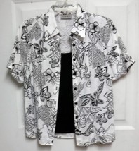 New Sz S Coral Bay Womens White w/Black Flower Design Poly Blend SS Top ... - $14.95
