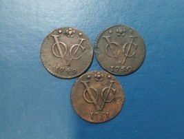 3 Pcs Dutch  Voc 1/2 HALF Duit 1749 , 1750 &amp; 1751 New York Penny SMALL C... - £22.19 GBP