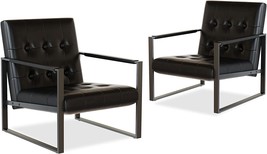 Hooseng Pu Leather Accent Chair Set Of 2, Modern Mid Century Reading, Black - £238.99 GBP