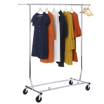 Rolling Clothes Rack Single-Bar Hanging Garment Heavy Duty Hanger Adjust... - £71.55 GBP