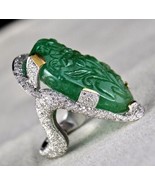 ESTATE NATURAL ZAMBIAN EMERALD CARVED DIAMOND 18K GOLD GEMSTONE STATEMEN... - £13,901.01 GBP