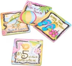 Set of 4 Different Corked Backed Coasters (approx.4&quot;x4&quot;) SUMMER, BEACH T... - £9.48 GBP