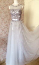 GRAY A-line Embroidery Flower Sweetheart Tulle Gray Bridesmaid Wedding Dresses image 7