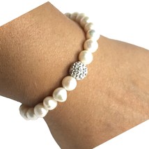 sterling silver pearl crystal bead bracelet 7.5” - £35.84 GBP