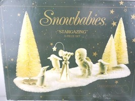 NOS Dept. 56 Snowbabies &quot;Stargazing&quot; 5pc BISQUE FIGURINES &amp; 3pc TREES SE... - £39.81 GBP