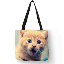 3 D Vivid  Cat Reusable Shopping Bag Women Casual Totes Bags With Print Linen Ha - £11.30 GBP