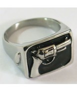 HAND PISTOL GUN STAINLESS STEEL RING size 12 silver metal S-507 2nd amen... - $7.55