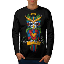 Wellcoda Bright Colorful Owl Mens Long Sleeve T-shirt, Nature Graphic Design - £18.42 GBP