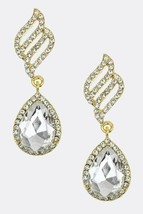 Crystal Wing and Teardrop 2.15&quot; Drop Earrings Woman Bridal Wedding Gold Clear - £5.48 GBP