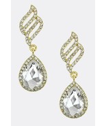 Crystal Wing and Teardrop 2.15&quot; Drop Earrings Woman Bridal Wedding Gold ... - £5.45 GBP