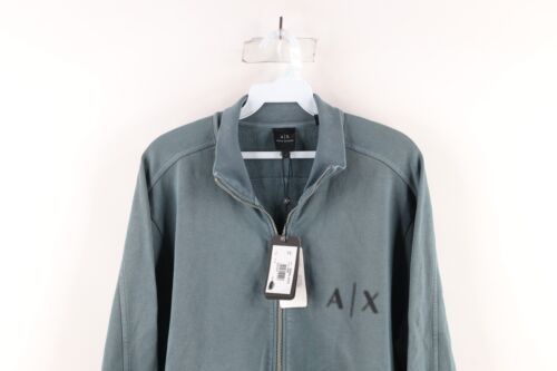 New Armani Exchange Mens Large Spell Out Full Zip Terry Cloth Sweatshirt Teal - £78.86 GBP