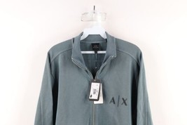 New Armani Exchange Mens Large Spell Out Full Zip Terry Cloth Sweatshirt Teal - $98.95
