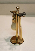 Vintage Gold Tone Brass Suds Brush, Hand Razor And Stand Taiwan - £23.32 GBP