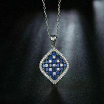 2.00Ct Oval Cut CZ Sapphire Cluster Pendant 14K White Gold Plated 18&quot; Free Chain - £96.38 GBP