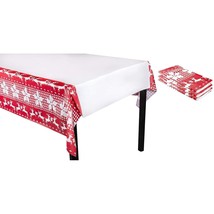 3 Pack Christmas Reindeer Plastic Party Tablecloths, 54&quot; X 108&quot; Red Rectangular  - $16.99