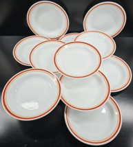 12 Corelle Cinnamon Rim Soup Bowls Set Vintage Corning Red Beige Bands Dish Lot - $108.57