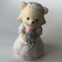Vintage BC Bronson Teddy Bear Figurine Porcelain Bisque Wedding Bride Flowers - £9.56 GBP