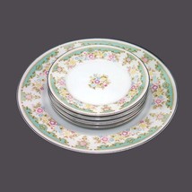 Acadia Fine China plate set made in Japan. Multicolor florals, aqua band. - £98.70 GBP
