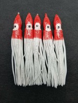 5pk Red White Salmon Ocean Hoochie Fishing skirts NAKED 5 inch 12cm Fish Channel - £2.33 GBP