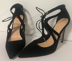 Daya By Zendaya Womens Classic Pump Stiletto Heels Shoes Black Suede Lace Up 8 - £17.65 GBP