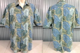 Island Traditions Blue Green Floral Hawaiian Large Button Mens Resort Shirt - $14.40