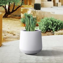 13&quot; H Round Solid White Concrete Planter Outdoor Modern Planter Potflowe... - £62.06 GBP