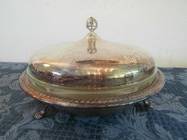 Sheffield Silver Plate Footed Round Covered Serving Dish Pyrex Insert 595 - £51.30 GBP