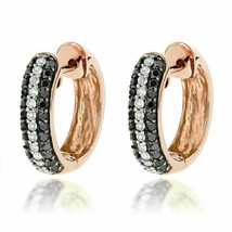 1Ct Round Cut CZ Black &amp; White Diamond Huggie Hoop Earrings 14K Rose Gold Finish - £134.93 GBP