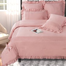 HIG 5 Pieces Farmhouse Ruffled Comforter Set with Elegant Bowknot - £24.90 GBP+