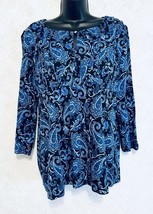 Anne Klein Women&#39;s Keyhole Pull Over Top 3/4 Sleeve Blue Paisley  XL Runs Small - £17.31 GBP