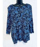 Anne Klein Women&#39;s Keyhole Pull Over Top 3/4 Sleeve Blue Paisley  XL Run... - $21.66