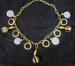 VTG Celluloid Gold Caged Glass Marble Choker Necklace 1930&#39;s Antique Art... - $29.69