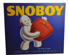 Snoboy Apple Crate Label Snowman Anthropomorphic Vintage 1940s Original ... - $12.83