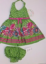 Baby Bari 2 piece set dress summer Polka Dot Lime Dress Bloomers size 9 months - £11.98 GBP