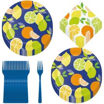 Summer Citrus Party Supplies - Lemon, Orange, and Lime Paper Dinner Plates, Lunc - £13.44 GBP